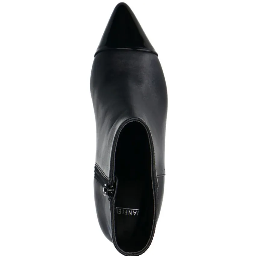 Manfield Zwarte leren enkellaarsjes met hak^DAMES Enkellaarsjes