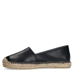 Manfield Zwarte leren espadrilles^DAMES Espadrilles