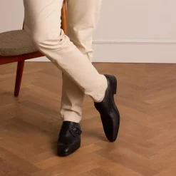 Manfield Zwarte leren gespschoenen^Heren Gespschoenen