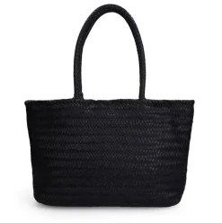 Manfield Zwarte leren gevlochten handtas^ Handtassen