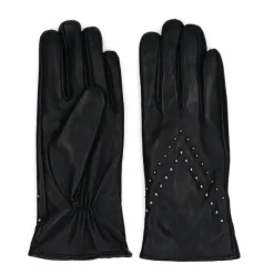 Manfield Zwarte leren handschoenen met studs^ Handschoenen