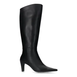 Manfield Zwarte leren hoge laarzen met hak^DAMES Laarzen