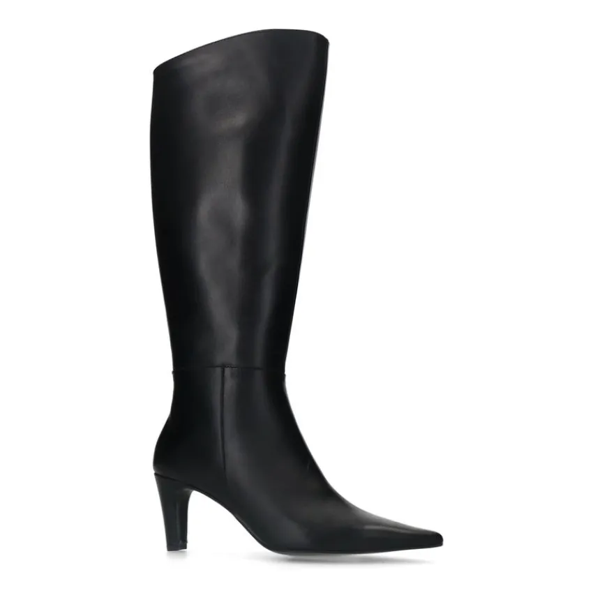 Manfield Zwarte leren hoge laarzen met hak^DAMES Laarzen