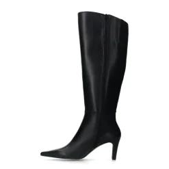 Manfield Zwarte leren hoge laarzen met hak^DAMES Laarzen