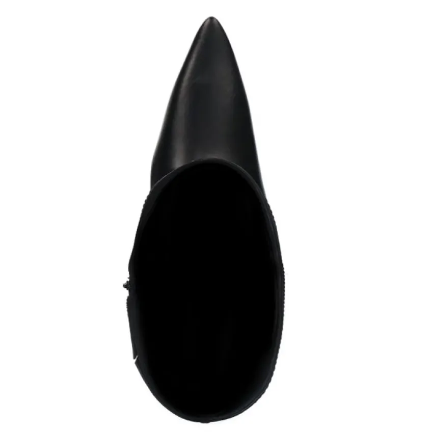 Manfield Zwarte leren hoge laarzen met hak^DAMES Laarzen