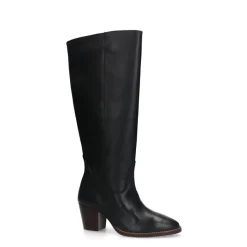 Manfield Zwarte leren hoge laarzen met hak^DAMES Laarzen