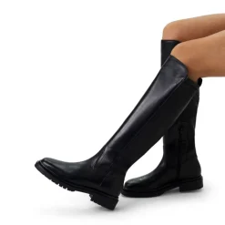 Manfield Zwarte leren hoge laarzen^DAMES Laarzen