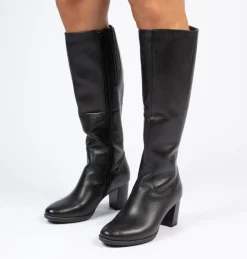 No Stress Zwarte leren hoge laarzen met hak^DAMES Laarzen