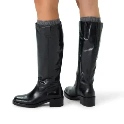 Manfield Zwarte leren hoge laarzen^DAMES Laarzen