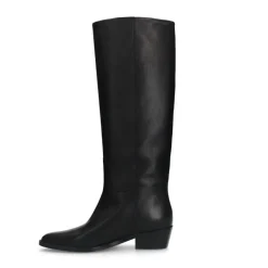 Manfield Zwarte leren hoge laarzen^DAMES Laarzen