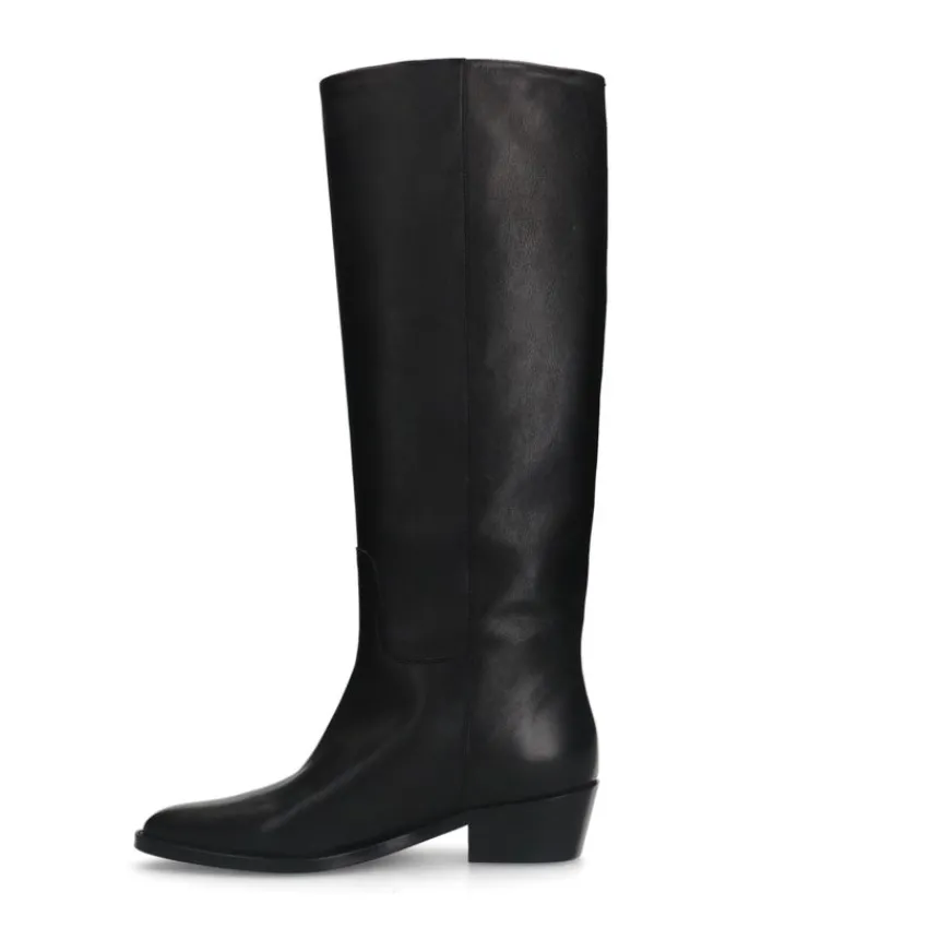 Manfield Zwarte leren hoge laarzen^DAMES Laarzen