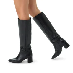 Manfield Zwarte leren hoge laarzen met hak^DAMES Laarzen