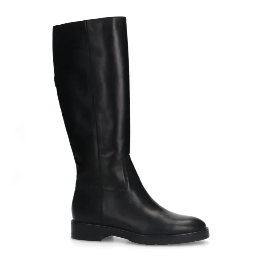 Manfield Zwarte leren hoge laarzen^DAMES Laarzen