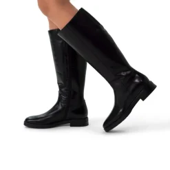 Manfield Zwarte leren hoge laarzen^DAMES Laarzen