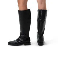 Manfield Zwarte leren hoge laarzen^DAMES Laarzen