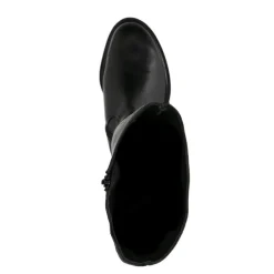 Manfield Zwarte leren hoge laarzen met platte zool^DAMES Laarzen