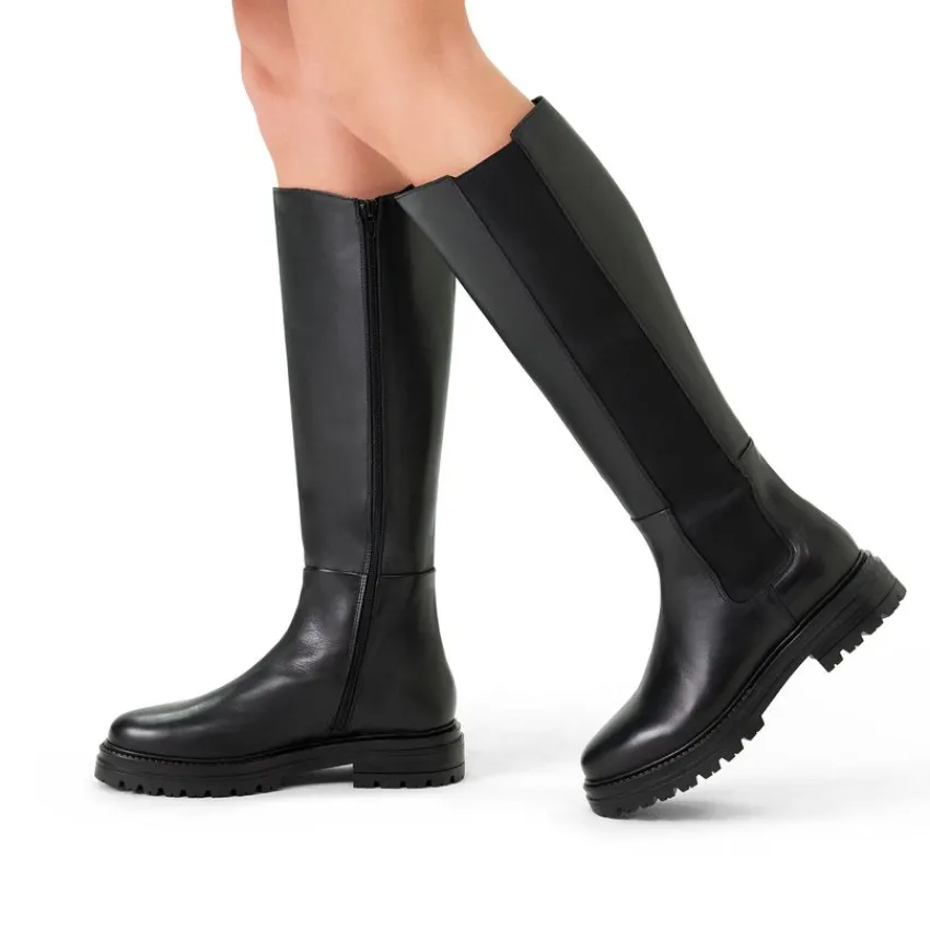 Manfield Zwarte leren hoge laarzen^DAMES Laarzen