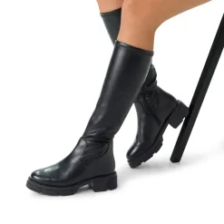 Manfield Zwarte leren hoge laarzen^DAMES Laarzen