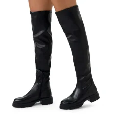 Manfield Zwarte leren hoge overknee laarzen^DAMES Laarzen