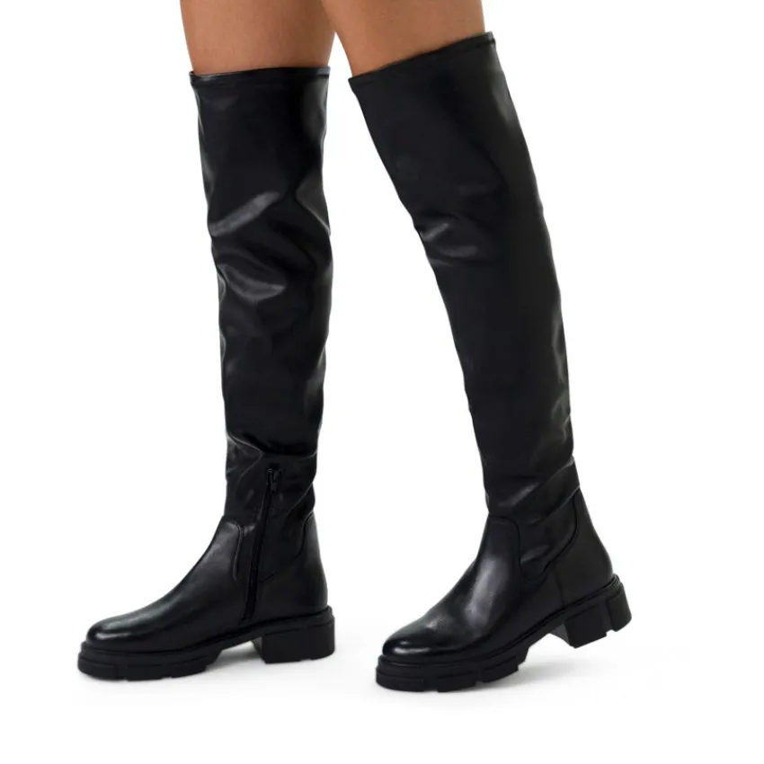 Manfield Zwarte leren hoge overknee laarzen^DAMES Laarzen