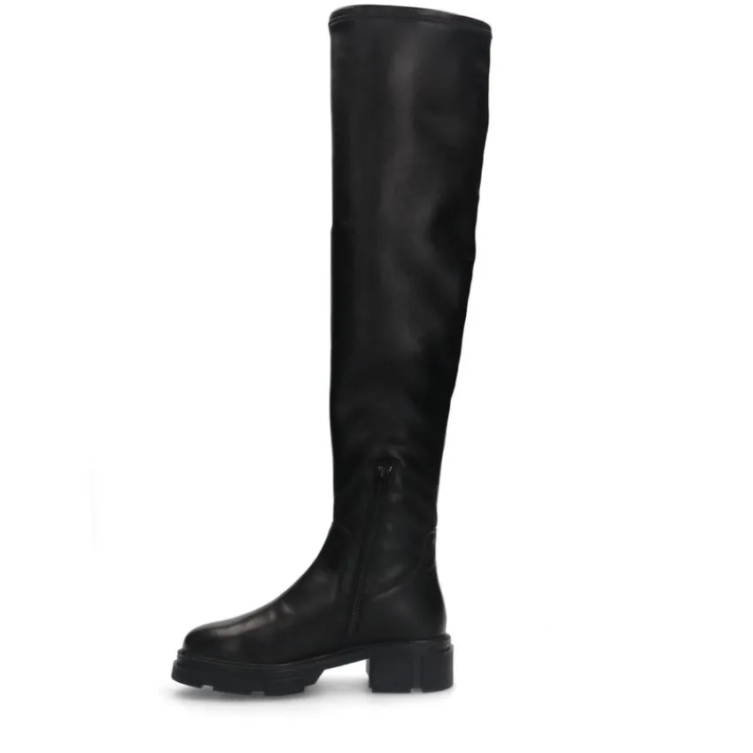 Manfield Zwarte leren hoge overknee laarzen^DAMES Laarzen
