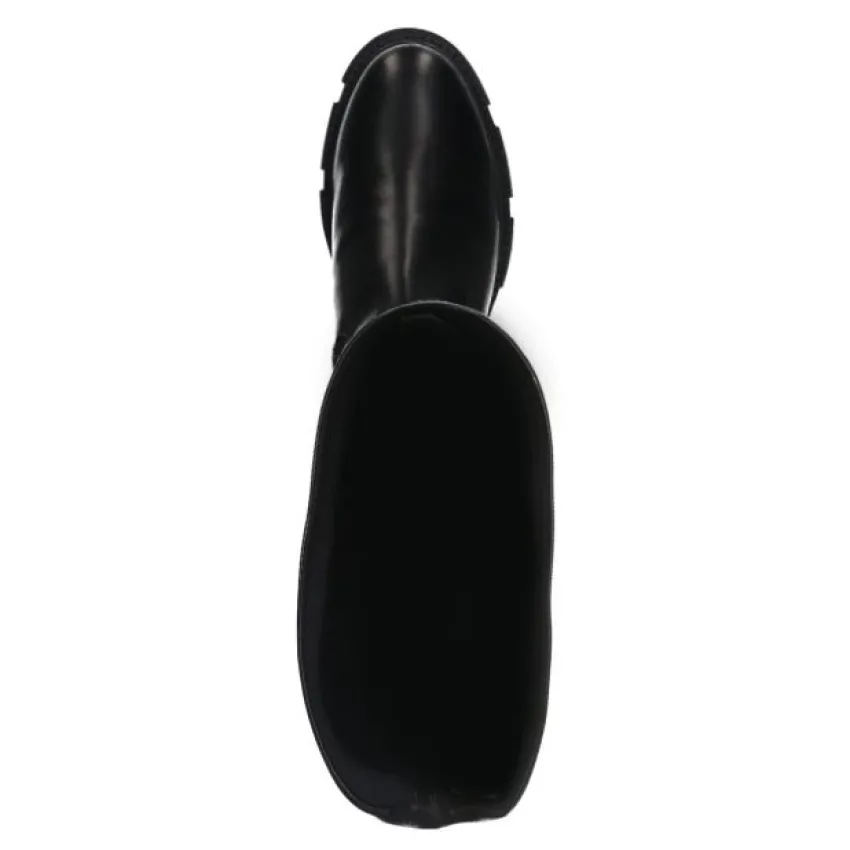 Manfield Zwarte leren hoge overknee laarzen^DAMES Laarzen