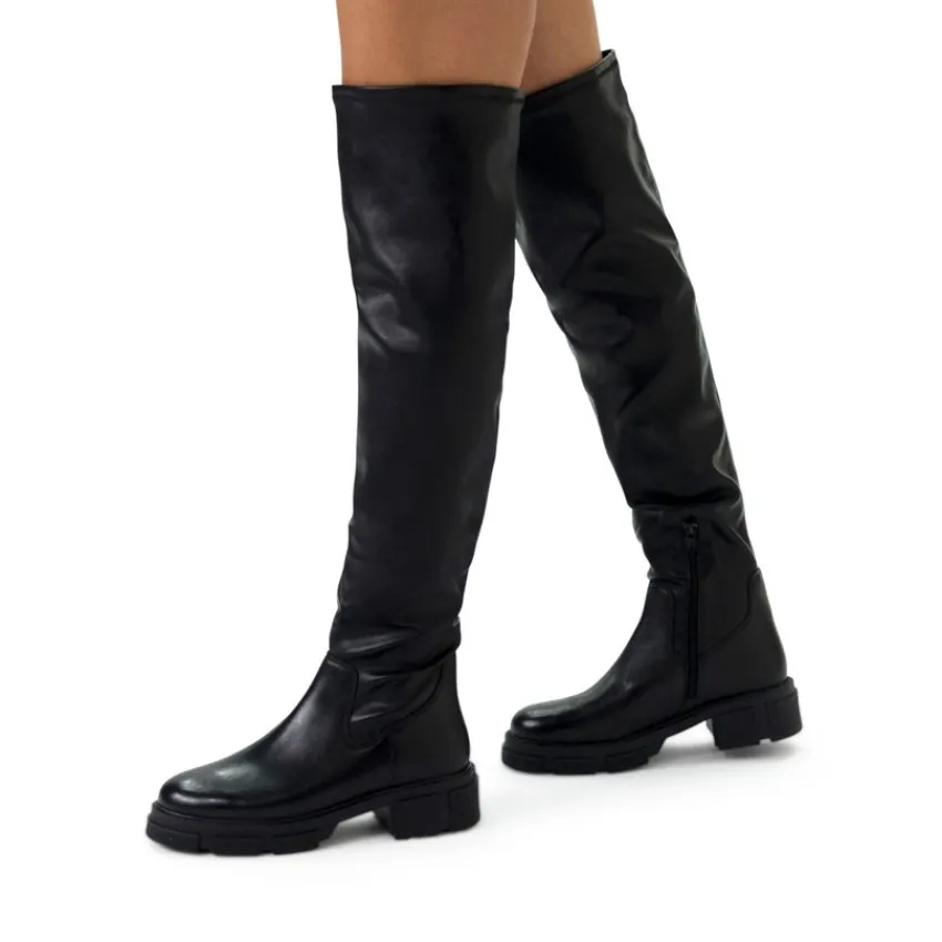 Manfield Zwarte leren hoge overknee laarzen^DAMES Laarzen