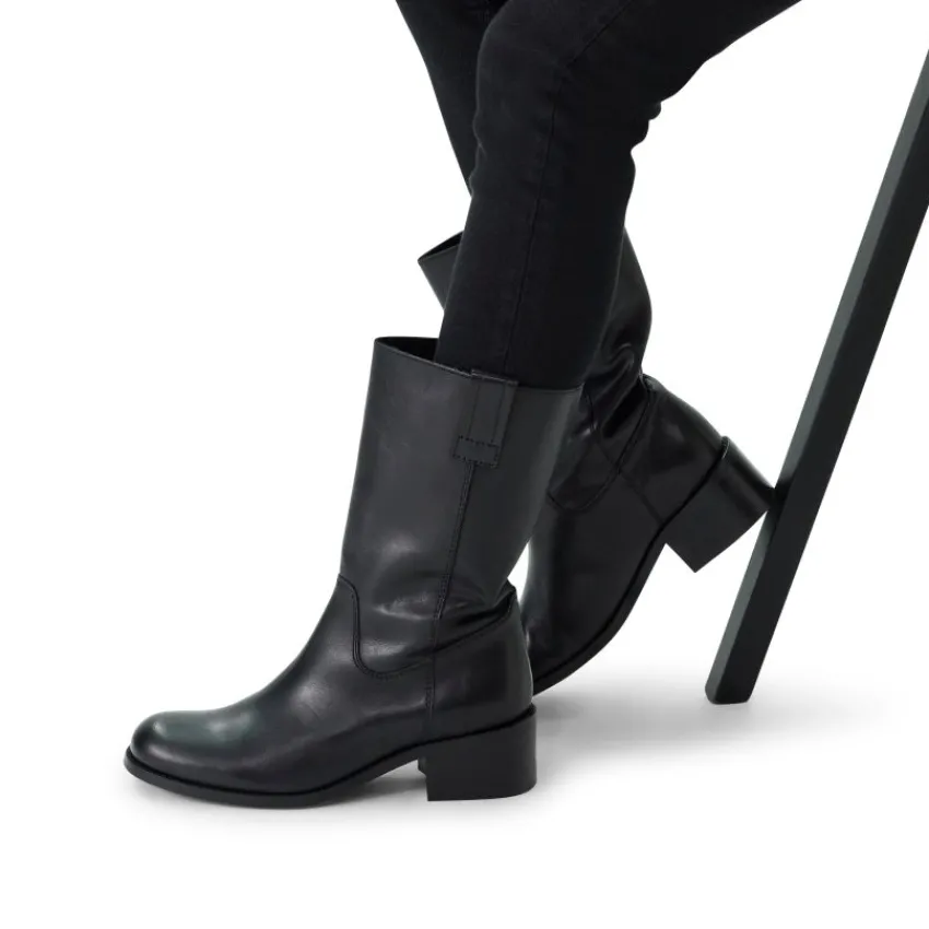 Manfield Zwarte leren laarsjes^DAMES Laarzen