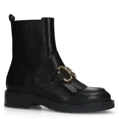 Manfield Zwarte leren laarsjes^DAMES Enkellaarsjes