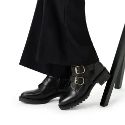 Manfield Zwarte leren laarsjes met gesp^DAMES Enkellaarsjes