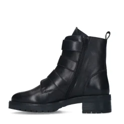 Manfield Zwarte leren laarsjes met gesp^DAMES Enkellaarsjes