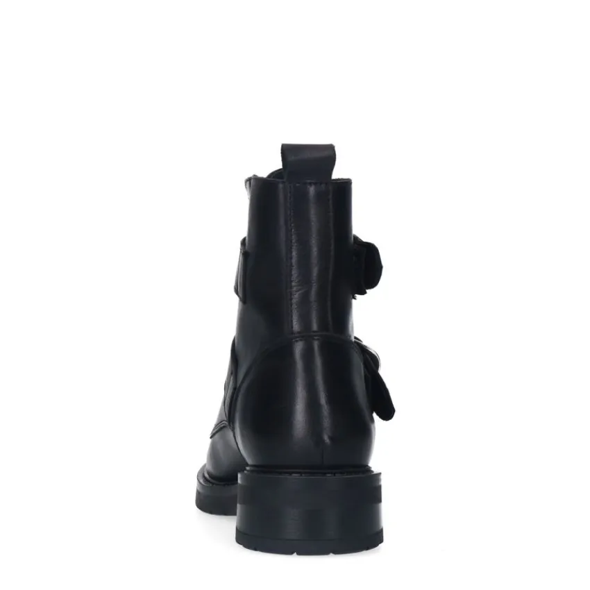 Manfield Zwarte leren laarsjes met gesp^DAMES Enkellaarsjes