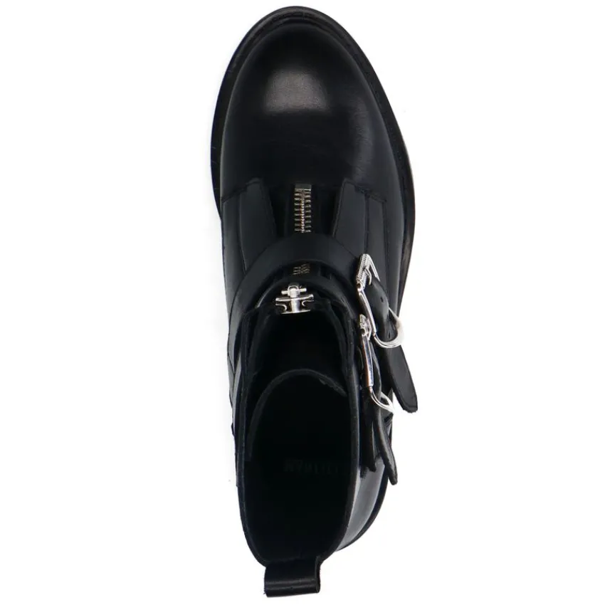 Manfield Zwarte leren laarsjes met gesp^DAMES Enkellaarsjes