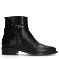 No Stress Zwarte leren laarsjes met crocoprint^DAMES Enkellaarsjes