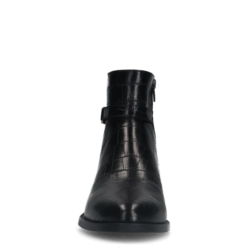 No Stress Zwarte leren laarsjes met crocoprint^DAMES Enkellaarsjes