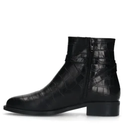 No Stress Zwarte leren laarsjes met crocoprint^DAMES Enkellaarsjes
