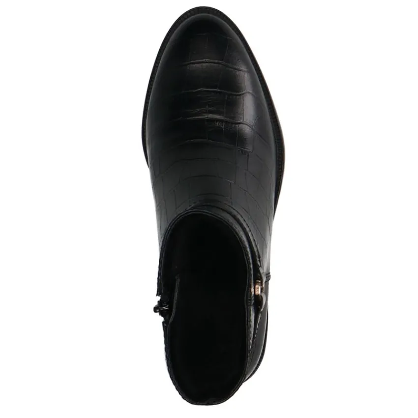 No Stress Zwarte leren laarsjes met crocoprint^DAMES Enkellaarsjes