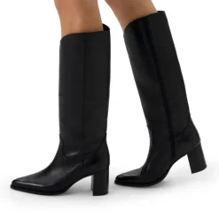 Manfield Zwarte leren laarzen met hak^DAMES Laarzen