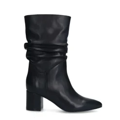 Manfield Zwarte leren laarzen met hak^DAMES Laarzen