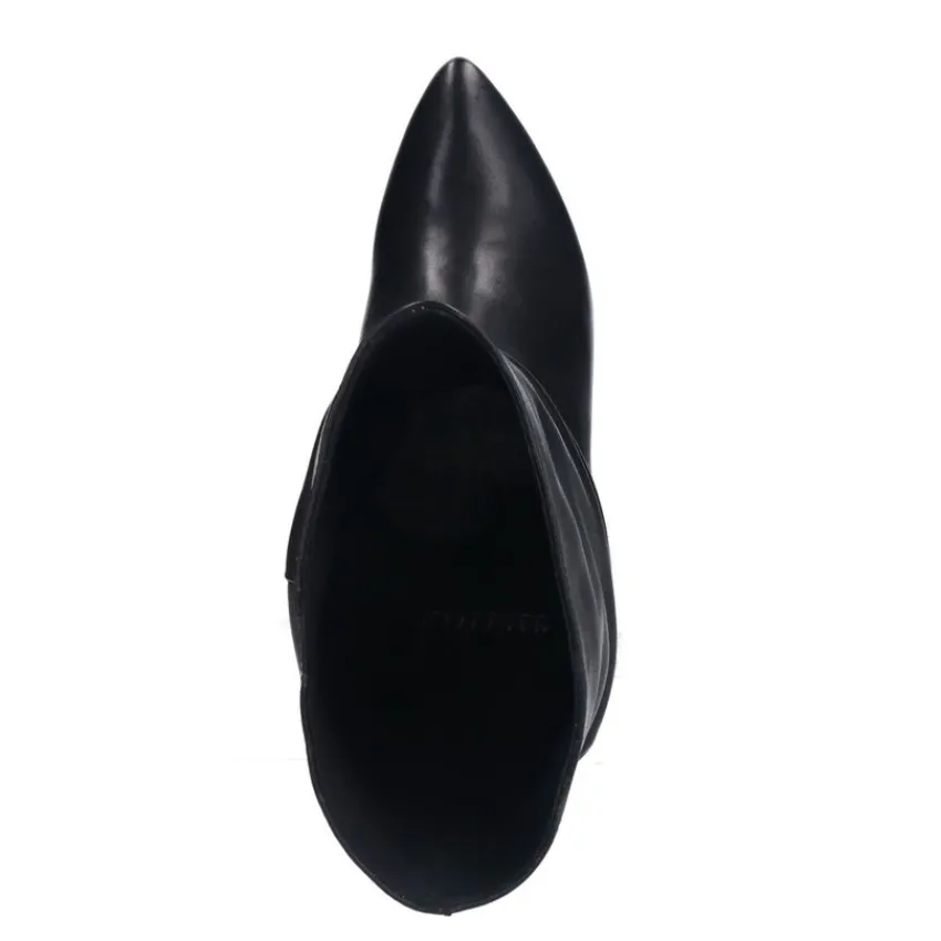 Manfield Zwarte leren laarzen met hak^DAMES Laarzen