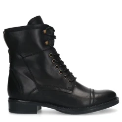 Zwarte leren laarzen met bont voering^DAMES Enkellaarsjes