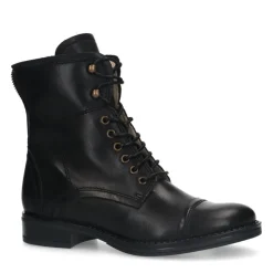 Zwarte leren laarzen met bont voering^DAMES Enkellaarsjes