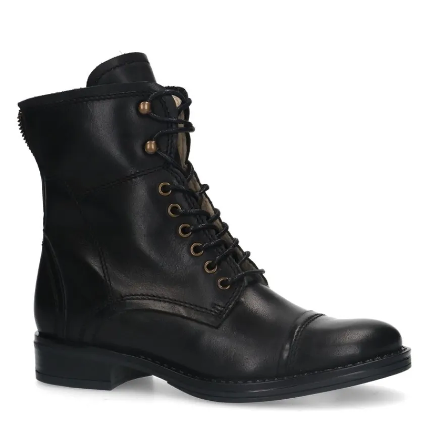 Zwarte leren laarzen met bont voering^DAMES Enkellaarsjes