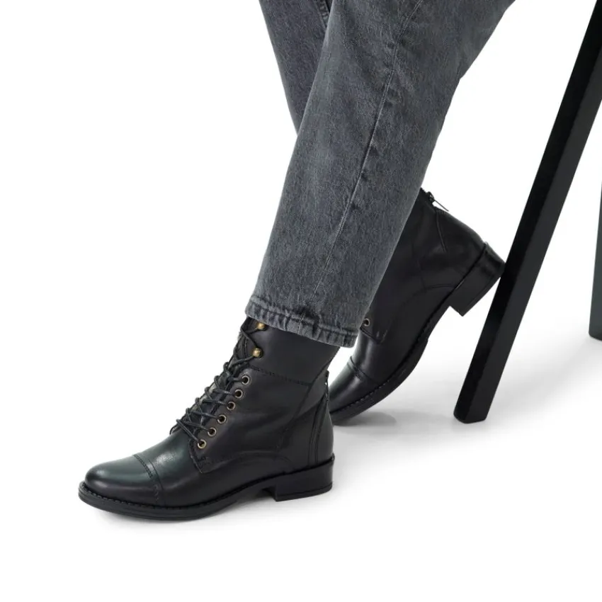 Zwarte leren laarzen met bont voering^DAMES Enkellaarsjes