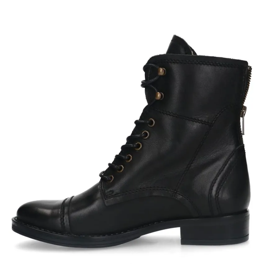 Zwarte leren laarzen met bont voering^DAMES Enkellaarsjes