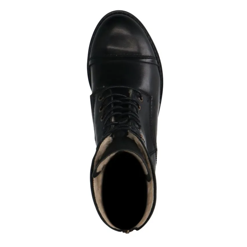 Zwarte leren laarzen met bont voering^DAMES Enkellaarsjes