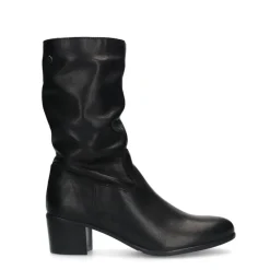 No Stress Zwarte leren laarzen met hak^DAMES Laarzen