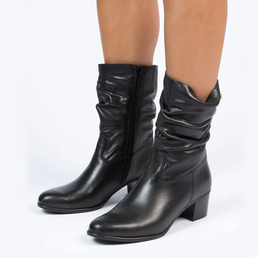No Stress Zwarte leren laarzen met hak^DAMES Laarzen