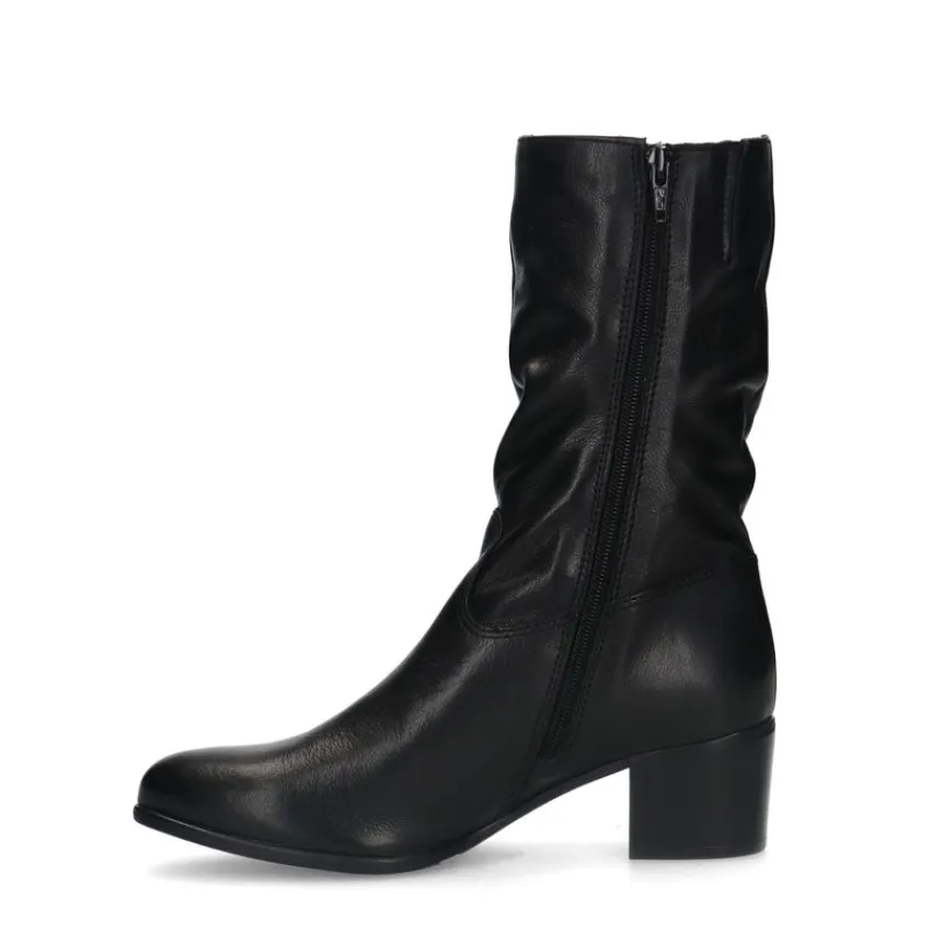 No Stress Zwarte leren laarzen met hak^DAMES Laarzen
