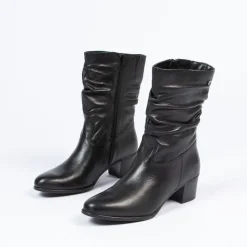 No Stress Zwarte leren laarzen met hak^DAMES Laarzen